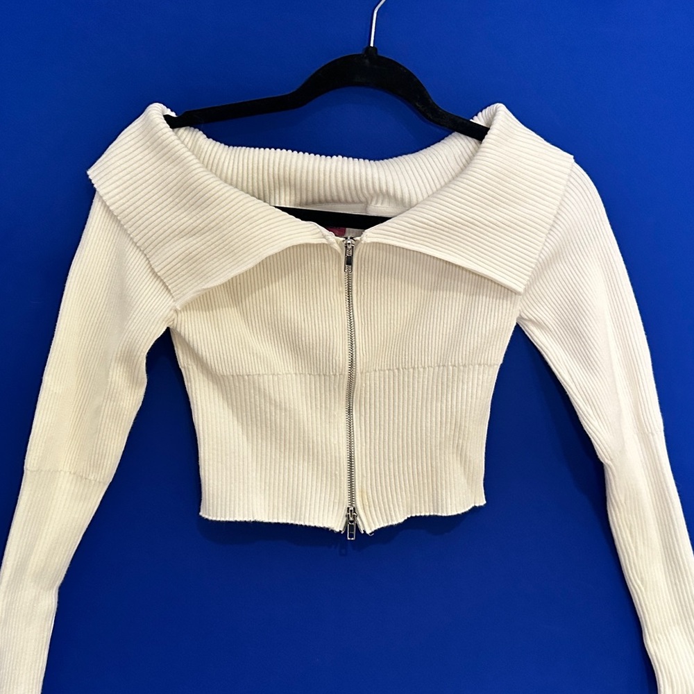 Edikted White Ribbed Zip-Up Top